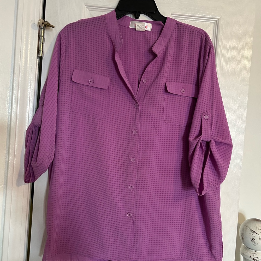 Women's Violet Button-Down Utility Shirt with Roll-Tab Sleeves